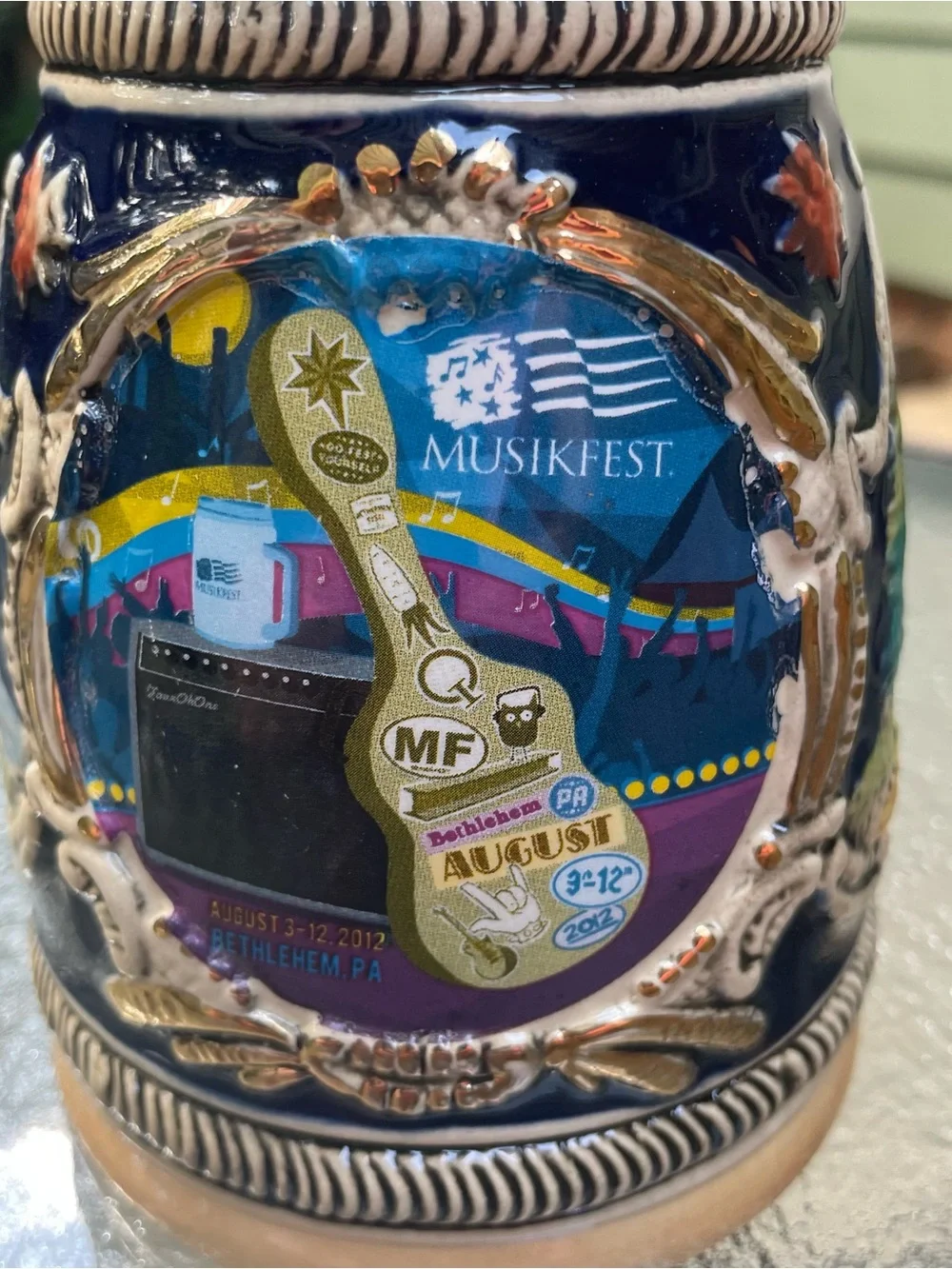 German Musikfest Stoneware Beer Stein Mug Handle  Lid New